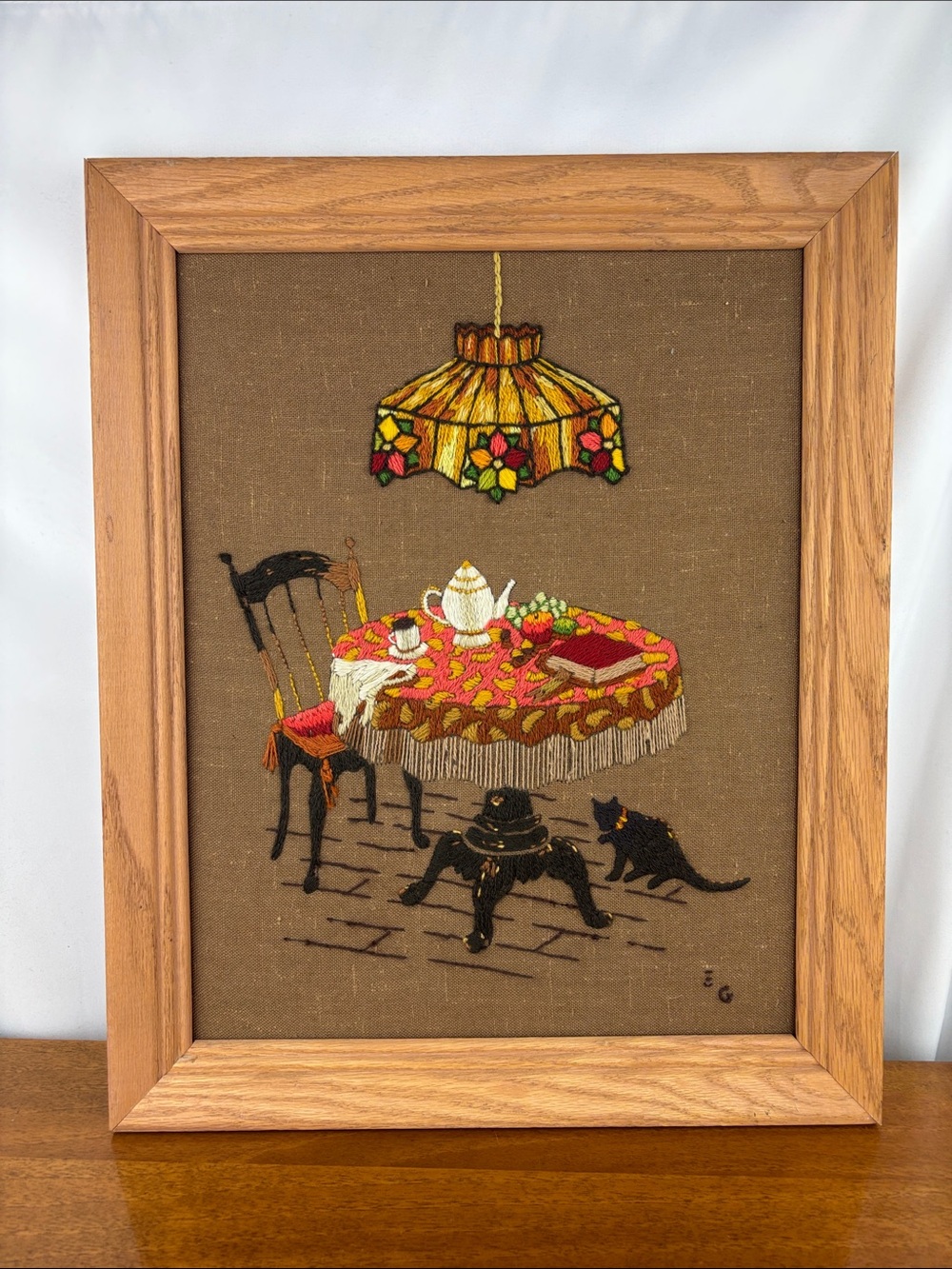 Vintage 1970s Boho crewel embroidery finished and framed - Picture 8 of 8
